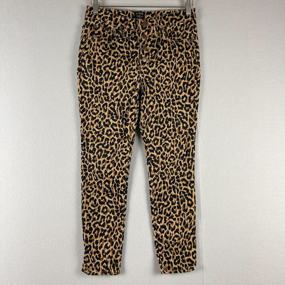 J Crew Leopard Print Jeans Womens 27 Petite‎ High Rise Skinny Cropped Button Fly